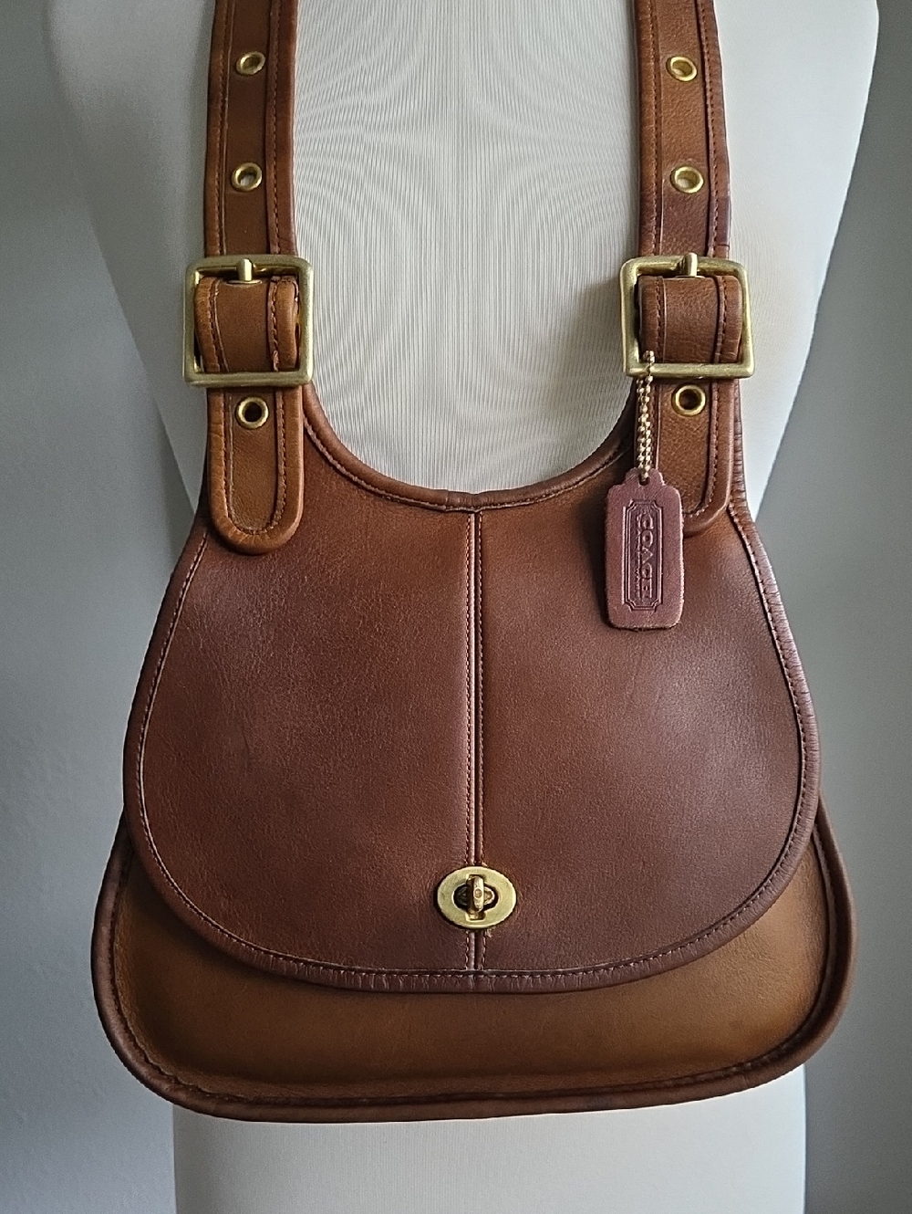 COACH Tabac NYC Crescent Saddle Leather Shoulder Bag 1970s-1980s